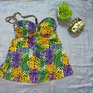 Multicolor swim dress with beaded neck tie